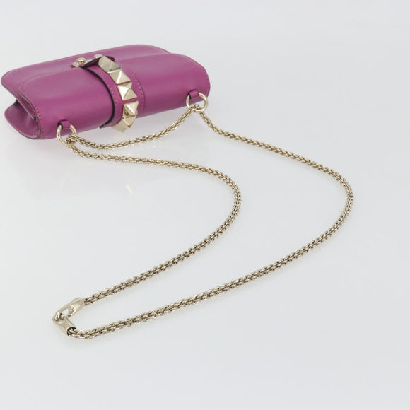 VALENTINO Studs Chain Shoulder Bag Leather Pink Gold Tone Auth BA14809A