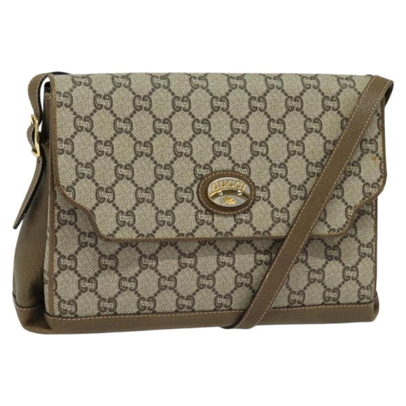 GUCCI GG Supreme Shoulder Bag PVC Beige Gold Auth BA1481