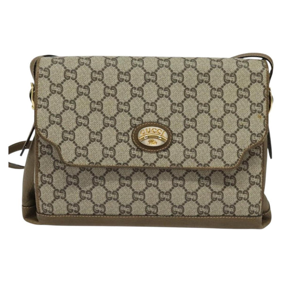 GUCCI GG Supreme Shoulder Bag PVC Beige Gold Auth BA1481