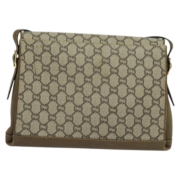 GUCCI GG Supreme Shoulder Bag PVC Beige Gold Auth BA1481