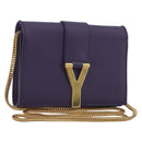 SAINT LAURENT Chain Shoulder Bag Leather Purple Gold Tone 311215 Auth BA14810V-1