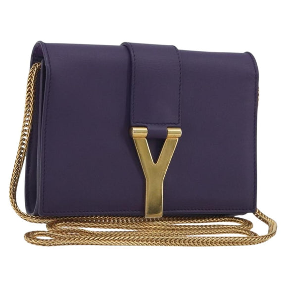 SAINT LAURENT Chain Shoulder Bag Leather Purple Gold Tone 311215 Auth BA14810V
