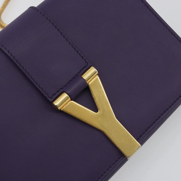 SAINT LAURENT Chain Shoulder Bag Leather Purple Gold Tone 311215 Auth BA14810V