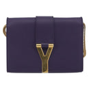 SAINT LAURENT Chain Shoulder Bag Leather Purple Gold Tone 311215 Auth BA14810V-13