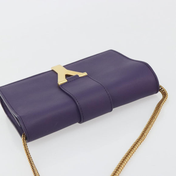 SAINT LAURENT Chain Shoulder Bag Leather Purple Gold Tone 311215 Auth BA14810V