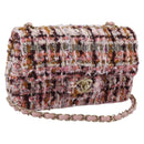 CHANEL Matelasse 20 Chain Shoulder Bag Tweed Pink Gold Tone CC Auth BA14811SM-1