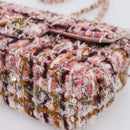 CHANEL Matelasse 20 Chain Shoulder Bag Tweed Pink Gold Tone CC Auth BA14811SM-9