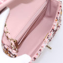 CHANEL Matelasse 20 Chain Shoulder Bag Tweed Pink Gold Tone CC Auth BA14811SM-11