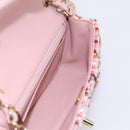 CHANEL Matelasse 20 Chain Shoulder Bag Tweed Pink Gold Tone CC Auth BA14811SM-18