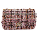 CHANEL Matelasse 20 Chain Shoulder Bag Tweed Pink Gold Tone CC Auth BA14811SM-13