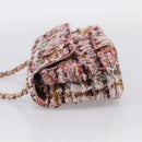 CHANEL Matelasse 20 Chain Shoulder Bag Tweed Pink Gold Tone CC Auth BA14811SM-3