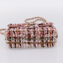 CHANEL Matelasse 20 Chain Shoulder Bag Tweed Pink Gold Tone CC Auth BA14811SM-5