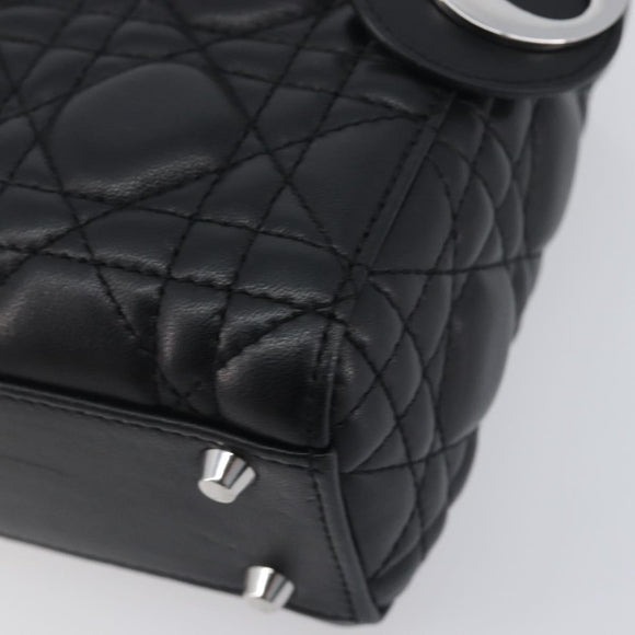 Christian Dior Lady Dior Hand Bag Lamb Skin 2way Black Silver Auth BA14814SM