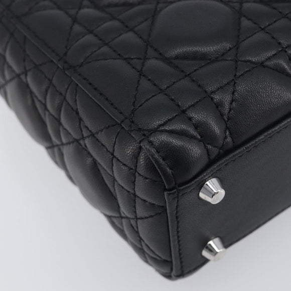 Christian Dior Lady Dior Hand Bag Lamb Skin 2way Black Silver Auth BA14814SM