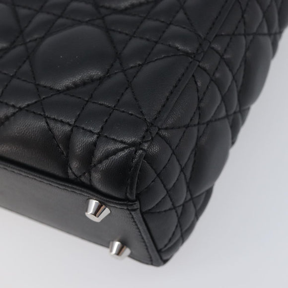 Christian Dior Lady Dior Hand Bag Lamb Skin 2way Black Silver Auth BA14814SM