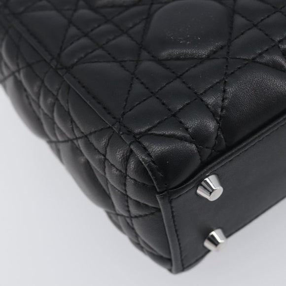 Christian Dior Lady Dior Hand Bag Lamb Skin 2way Black Silver Auth BA14814SM