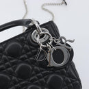 Christian Dior Lady Dior Hand Bag Lamb Skin 2way Black Silver Auth BA14814SM-17
