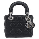 Christian Dior Lady Dior Hand Bag Lamb Skin 2way Black Silver Auth BA14814SM-2