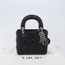 Christian Dior Lady Dior Hand Bag Lamb Skin 2way Black Silver Auth BA14814SM-27