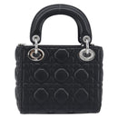 Christian Dior Lady Dior Hand Bag Lamb Skin 2way Black Silver Auth BA14814SM-3
