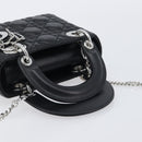 Christian Dior Lady Dior Hand Bag Lamb Skin 2way Black Silver Auth BA14814SM-7