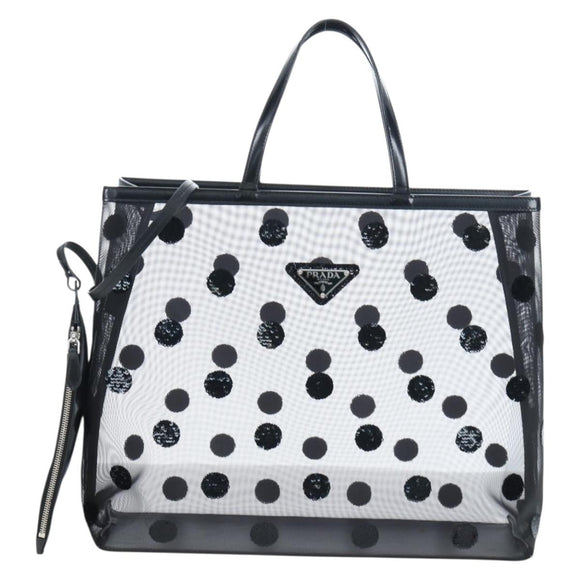 PRADA Polka Dots Tote Bag Mesh Black Auth BA14815M