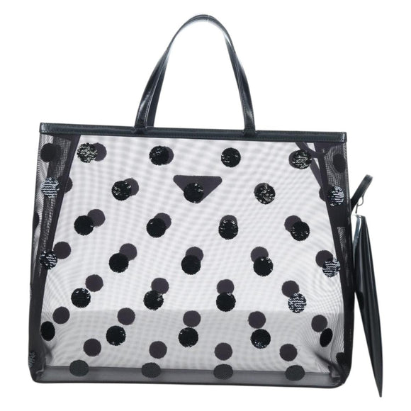 PRADA Polka Dots Tote Bag Mesh Black Auth BA14815M