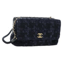 CHANEL Chain Shoulder Bag Tweed Black Gold Tone CC Auth BA14816SM-1