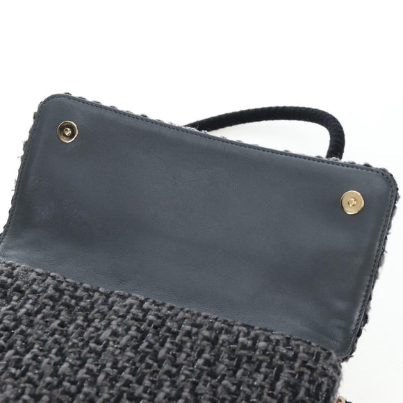 CHANEL Chain Shoulder Bag Tweed Black Gold Tone CC Auth BA14816SM