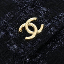 CHANEL Chain Shoulder Bag Tweed Black Gold Tone CC Auth BA14816SM-21