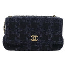 CHANEL Chain Shoulder Bag Tweed Black Gold Tone CC Auth BA14816SM-13