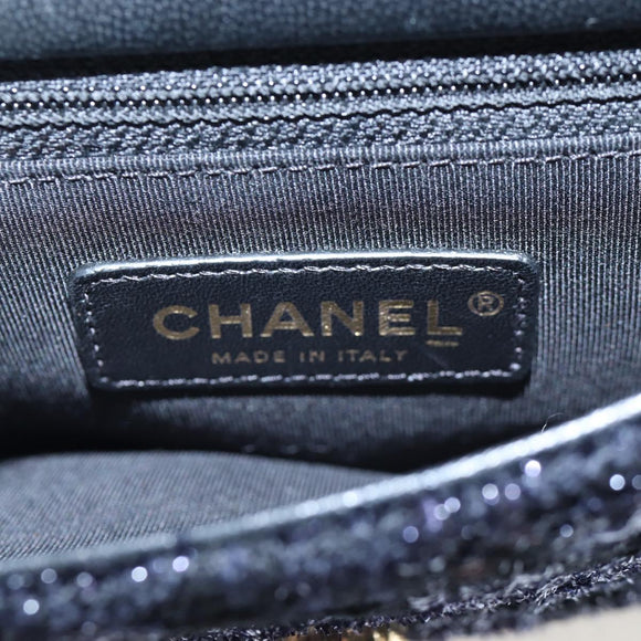 CHANEL Chain Shoulder Bag Tweed Black Gold Tone CC Auth BA14816SM