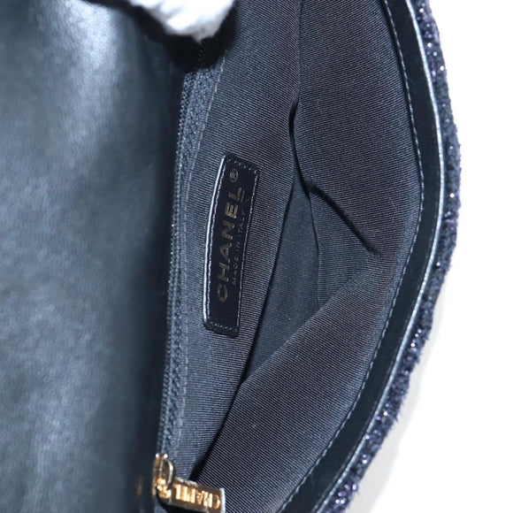CHANEL Chain Shoulder Bag Tweed Black Gold Tone CC Auth BA14816SM