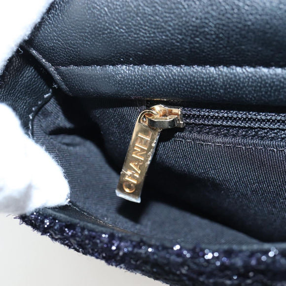 CHANEL Chain Shoulder Bag Tweed Black Gold Tone CC Auth BA14816SM