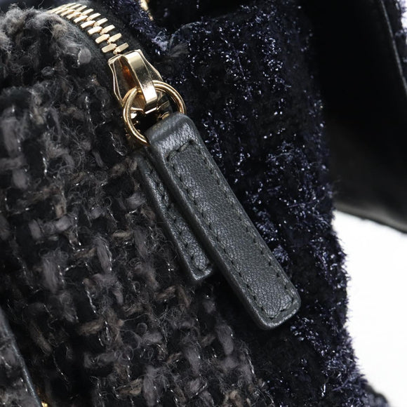 CHANEL Chain Shoulder Bag Tweed Black Gold Tone CC Auth BA14816SM