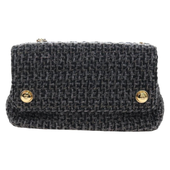CHANEL Chain Shoulder Bag Tweed Black Gold Tone CC Auth BA14816SM