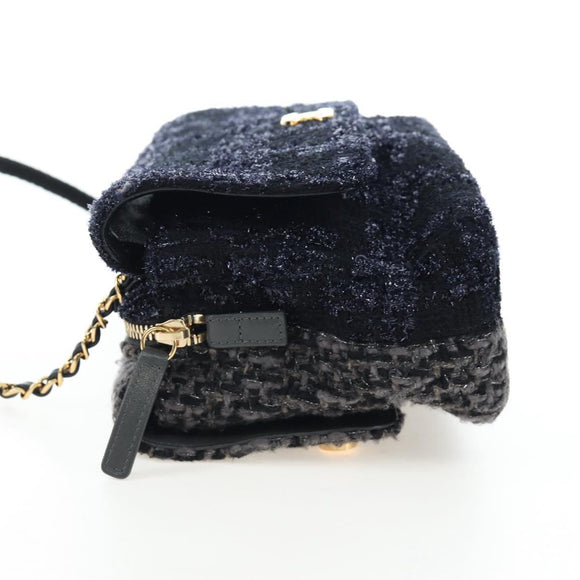 CHANEL Chain Shoulder Bag Tweed Black Gold Tone CC Auth BA14816SM