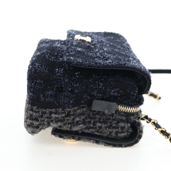 CHANEL Chain Shoulder Bag Tweed Black Gold Tone CC Auth BA14816SM