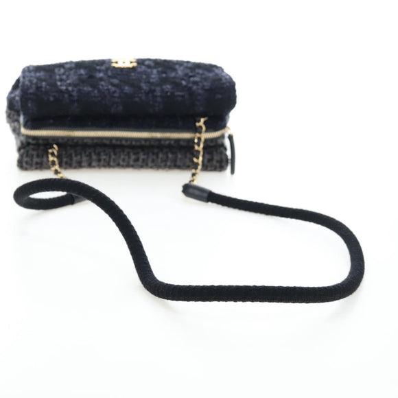 CHANEL Chain Shoulder Bag Tweed Black Gold Tone CC Auth BA14816SM