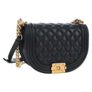 CHANEL Boy Chanel Chain Shoulder Bag Lamb Skin Black Gold CC Auth BA14817SAM-1