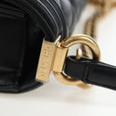 CHANEL Boy Chanel Chain Shoulder Bag Lamb Skin Black Gold CC Auth BA14817SAM-18