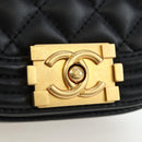 CHANEL Boy Chanel Chain Shoulder Bag Lamb Skin Black Gold CC Auth BA14817SAM-19
