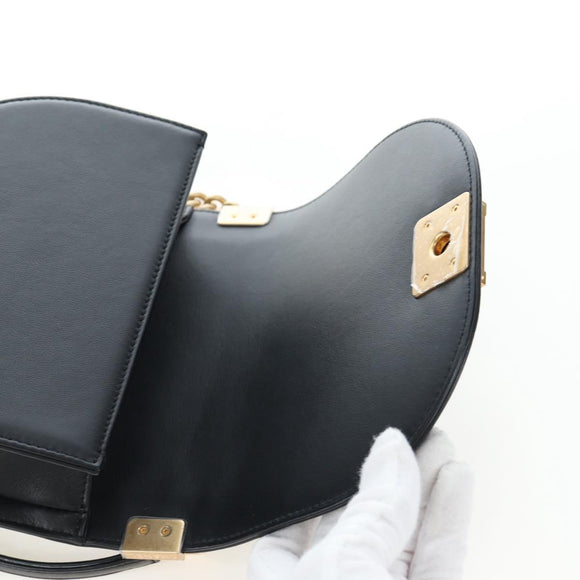 CHANEL Boy Chanel Chain Shoulder Bag Lamb Skin Black Gold CC Auth BA14817SAM