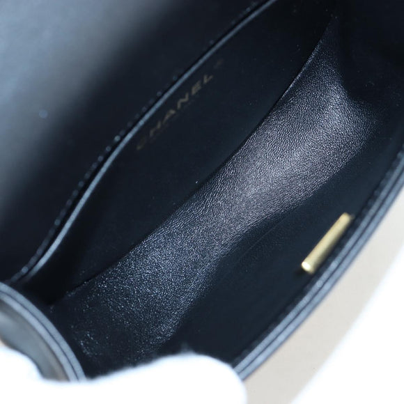 CHANEL Boy Chanel Chain Shoulder Bag Lamb Skin Black Gold CC Auth BA14817SAM