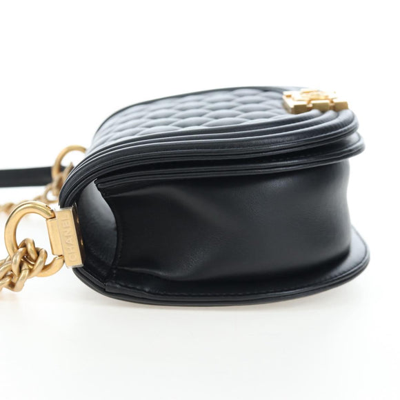 CHANEL Boy Chanel Chain Shoulder Bag Lamb Skin Black Gold CC Auth BA14817SAM