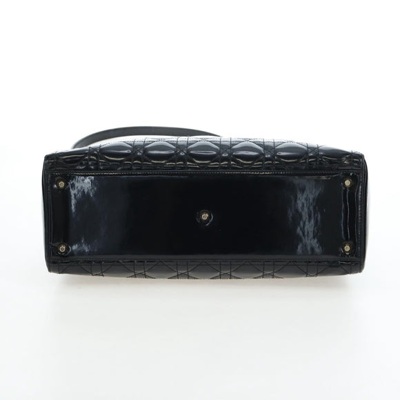 Christian Dior Lady Dior Hand Bag Patent 2way Black Gold Tone Auth BA14818V