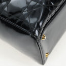 Christian Dior Lady Dior Hand Bag Patent 2way Black Gold Tone Auth BA14818V-13