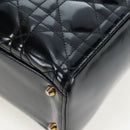 Christian Dior Lady Dior Hand Bag Patent 2way Black Gold Tone Auth BA14818V-14