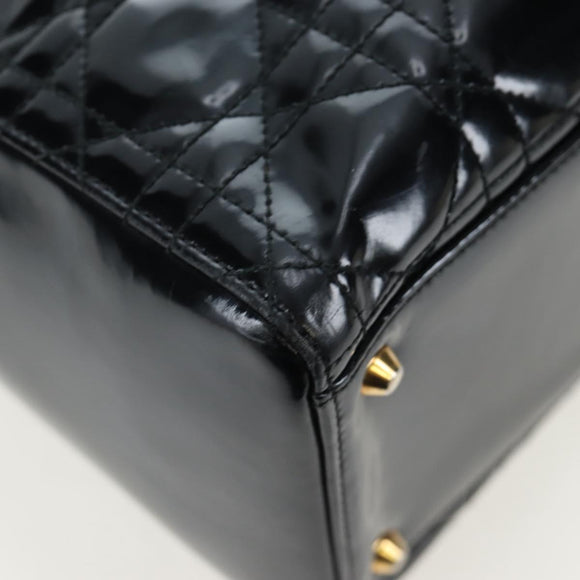 Christian Dior Lady Dior Hand Bag Patent 2way Black Gold Tone Auth BA14818V