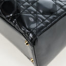 Christian Dior Lady Dior Hand Bag Patent 2way Black Gold Tone Auth BA14818V-16